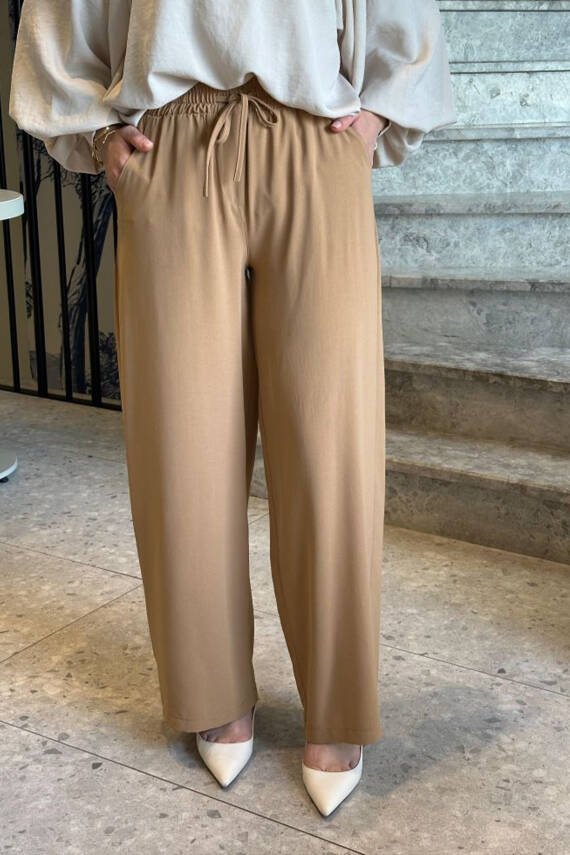 Mahza 1019 Linda Yazlık Hava Alan Kumaş Pantolon Camel - 1