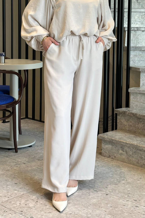 Mahza 1019 Linda Yazlık Hava Alan Kumaş Pantolon Taş - 1