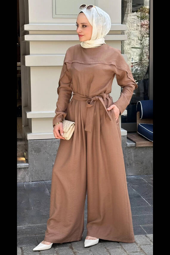 Mahza 5217 Spor Şık Bol Paça Tulum Kahverengi - 1