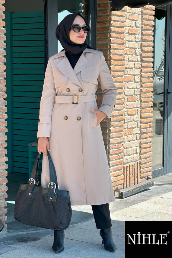 Mahza 7615 Astarlı Mevsimlik Trençkot Camel - 1