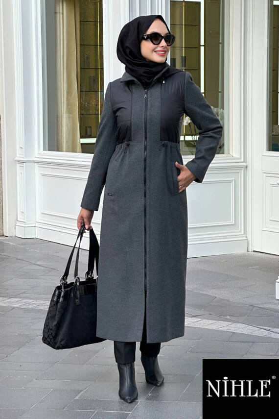 Mahza 7629 Kaşe Kumaş 130 cm Astarlı Kaban Antrasit - 1