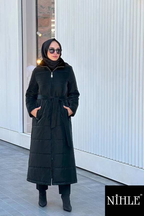 Mahza 7633 130 cm Lora Kaplamalı Astarlı Su Geçirmez Mont Siyah - 1