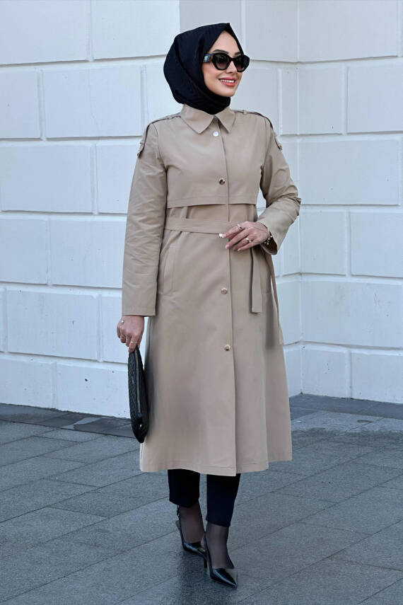 Mahza 7634 Astarsız 120 cm Trençkot Camel - 1