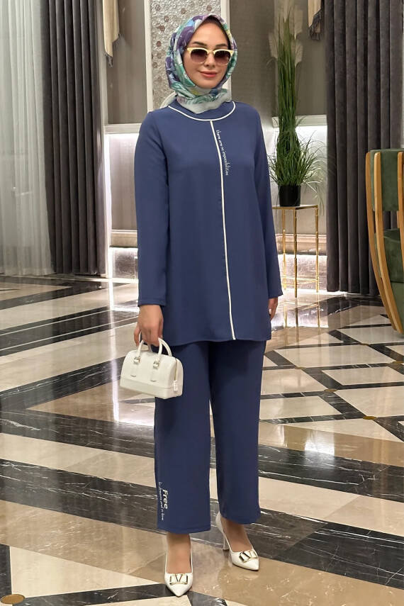 Mahza 8133 Tunik Pantolon Takım İndigo - 1