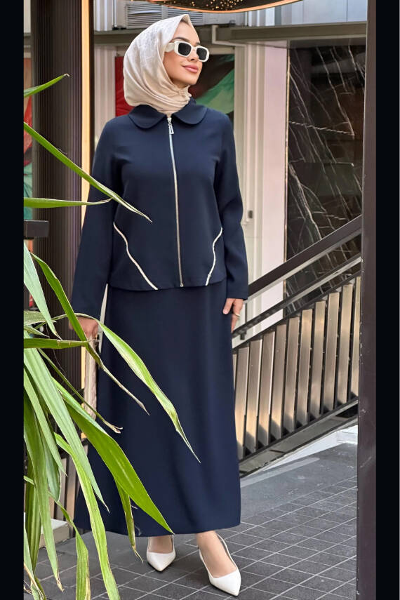 Mahza 8167 Bebe Yaka Şık Etek Takım Lacivert - 1