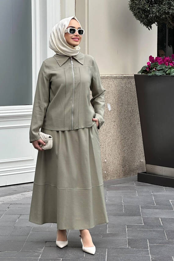 Mahza 8174 Modal Kumaş Etek Takım Çağla - 1
