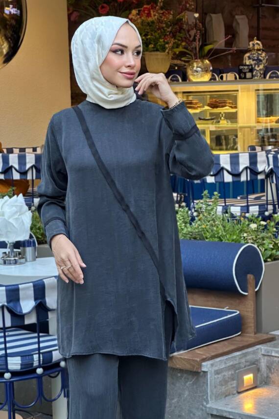 Mahza 8188 Qupra İpek Kumaş Spor Pantolon Takım Siyah - 1