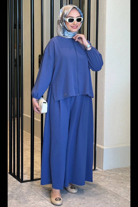 Mahza 8190 Bol Pantolonlu Rahat Kalıp Takım Indigo - 1