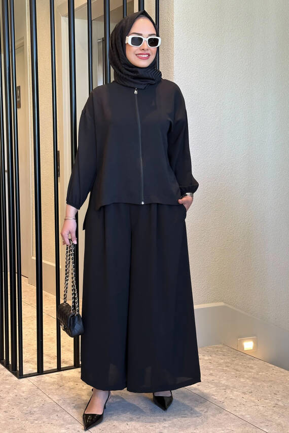 Mahza 8190 Bol Pantolonlu Rahat Kalıp Takım Siyah - 1
