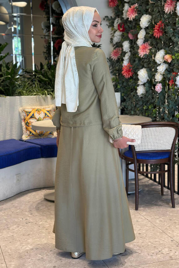 Mahza 8191 Keten Kumaş Spor Etek Takım Haki - 2