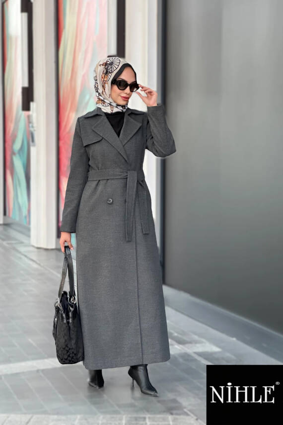 Mahza Astarlı 4558 138 cm Kaşe Kaban Antrasit - 1