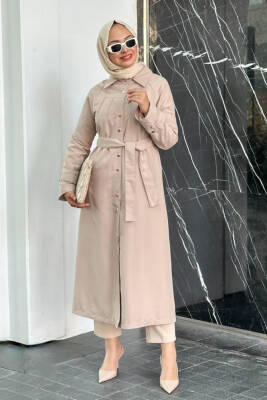 Mahza Astarlı Mevsimlik Yeni Sezon Trençkot 7647 Bej - Nihle