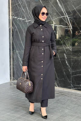 Mahza Astarlı Mevsimlik Yeni Sezon Trençkot 7647 Siyah - Nihle