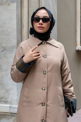 MAHZA EKOSE ASTAR DETAYLI YENİ SEZON 120 CM MEVSİMLİK TRENÇKOT 7667 CAMEL - 1