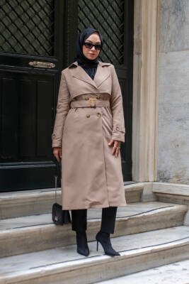 MAHZA MEVSİMLİK KLASİK 120 CM ASTARLI YENİ SEZON TRENÇKOT 7574 CAMEL - 1