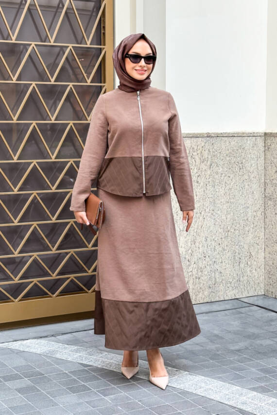 Mahza Modal Kumaş Etek Uçları Paraşüt Detaylı Premium Etek Takım 8204- Haki - 3