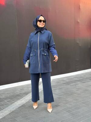 Mahza Modal Kumaş Yeni Sezon Garnili Spor Pantolon Takım 8202 İndigo - 1