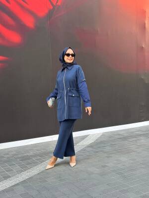 Mahza Modal Kumaş Yeni Sezon Garnili Spor Pantolon Takım 8202 İndigo - 2