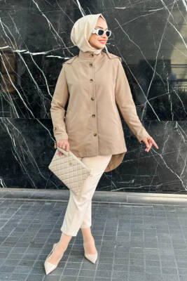 Mahza Önden Düğmeli Seyyar Kapüşonlu Astarlı Trençkot 7649 Camel - Nihle