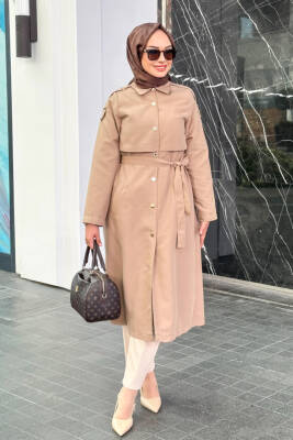 Mahza Rüzgarlıklı Seyyar Kemerli Astarlı Trençkot 7646 Camel - Nihle