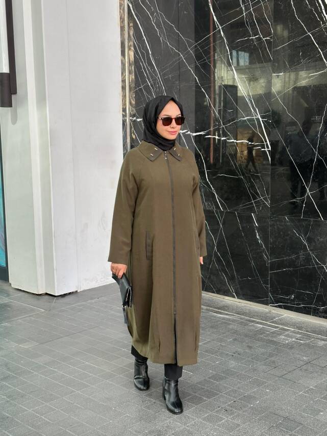 MAHZA TENSEL KUMAŞ ÖNDEN FERMUARLI ASTARLI SPOR ŞIK KAP 7659 HAKİ - 1