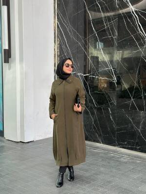 MAHZA TENSEL KUMAŞ ÖNDEN FERMUARLI ASTARLI SPOR ŞIK KAP 7659 HAKİ - 2