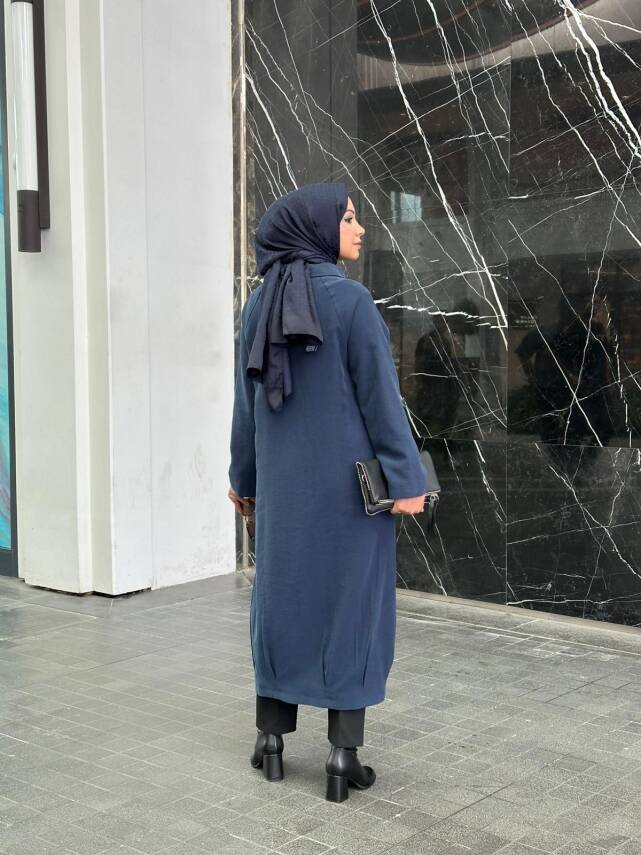  MAHZA TENSEL KUMAŞ ÖNDEN FERMUARLI ASTARLI SPOR ŞIK KAP 7659 İNDİGO - 2