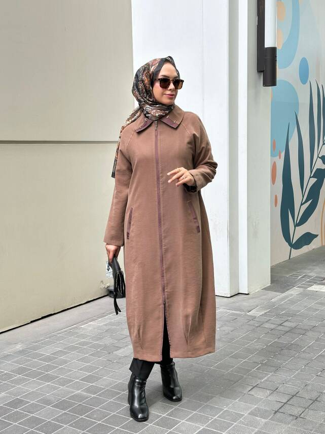 MAHZA TENSEL KUMAŞ ÖNDEN FERMUARLI ASTARLI SPOR ŞIK KAP 7659 KAHVE - 1
