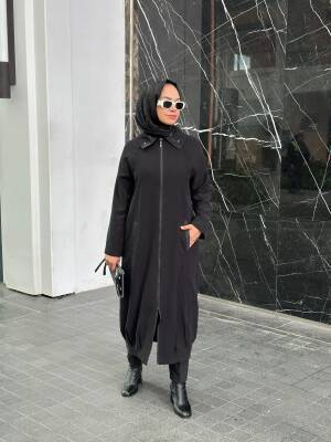  MAHZA TENSEL KUMAŞ ÖNDEN FERMUARLI ASTARLI SPOR ŞIK KAP 7659 SİYAH - 1