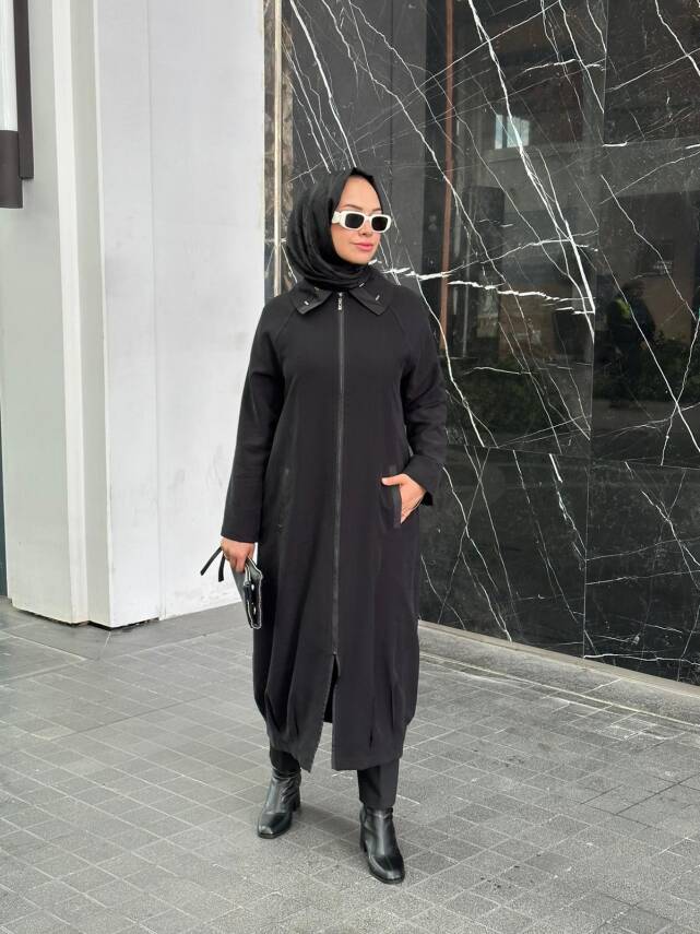  MAHZA TENSEL KUMAŞ ÖNDEN FERMUARLI ASTARLI SPOR ŞIK KAP 7659 SİYAH - 1