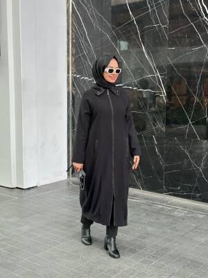  MAHZA TENSEL KUMAŞ ÖNDEN FERMUARLI ASTARLI SPOR ŞIK KAP 7659 SİYAH - 3