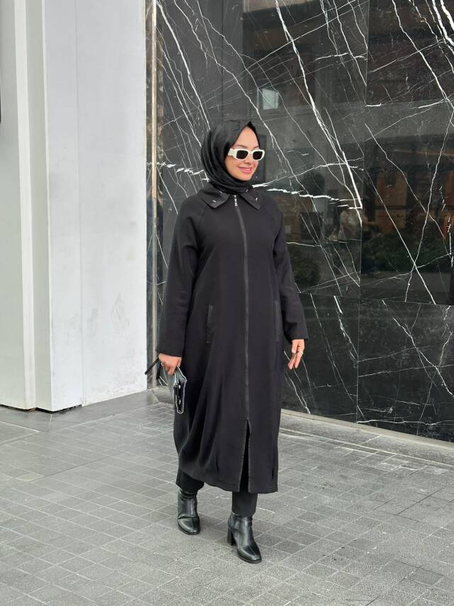  MAHZA TENSEL KUMAŞ ÖNDEN FERMUARLI ASTARLI SPOR ŞIK KAP 7659 SİYAH - 3